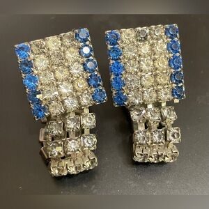 Vintage Blue and Clear Rhinestone cuff links.